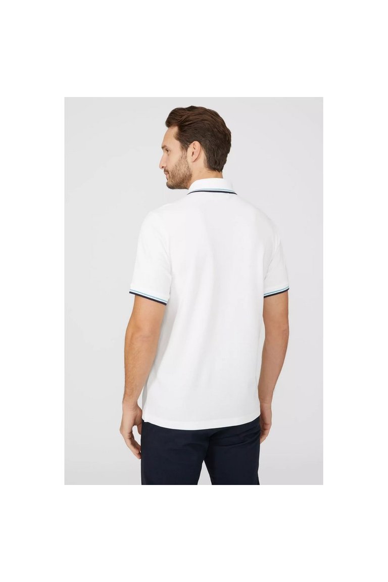 Mens Pique Tipped Polo Shirt - White