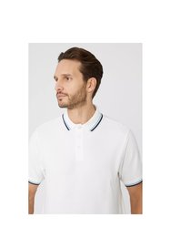 Mens Pique Tipped Polo Shirt - White