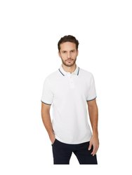 Mens Pique Tipped Polo Shirt - White - White