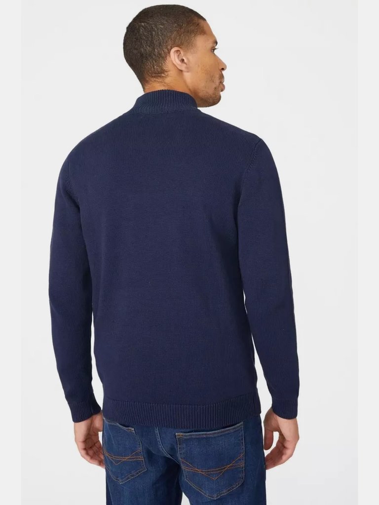 Mens Premium Cotton Funnel Neck Sweater - Navy