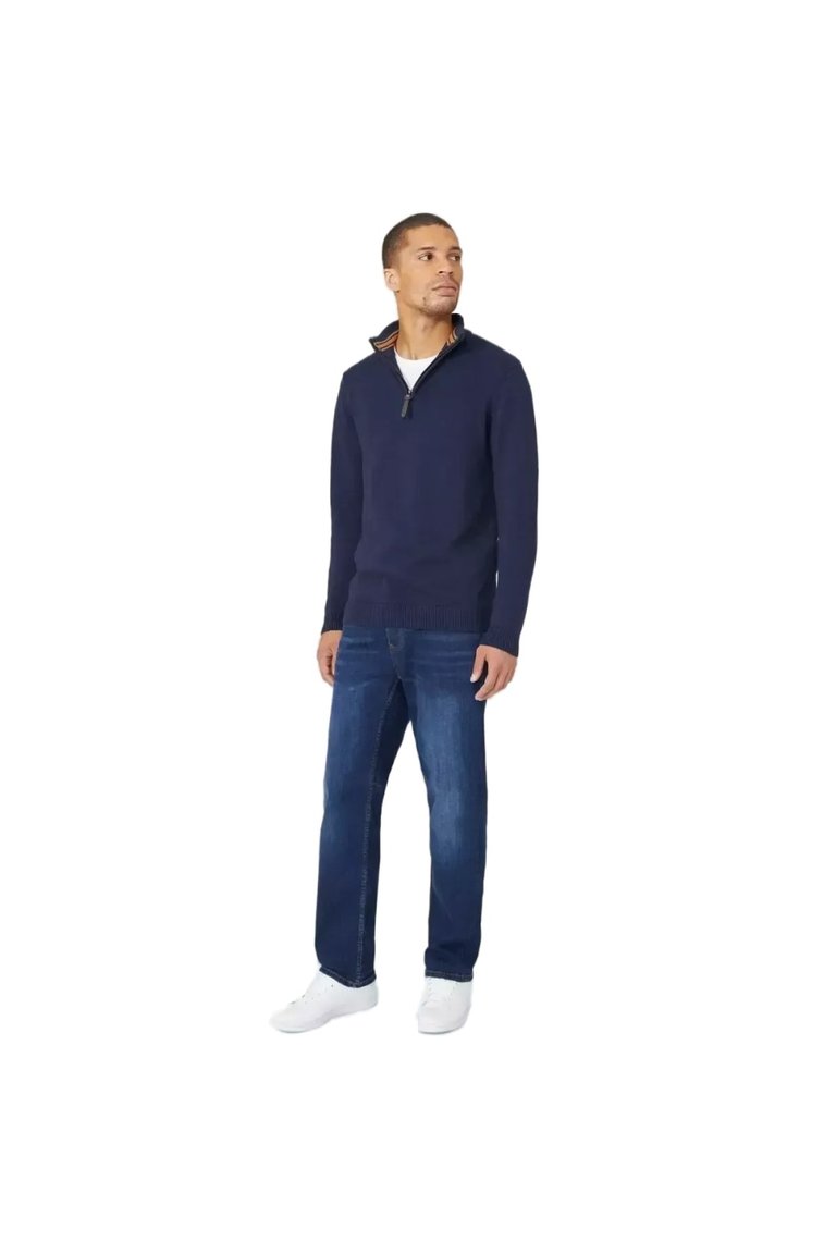 Mens Premium Cotton Funnel Neck Sweater - Navy - Navy