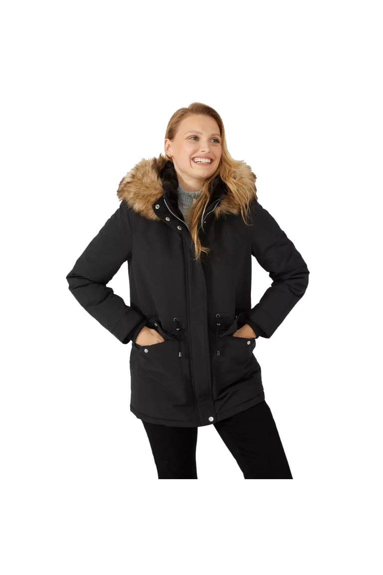 Maine Black Womens/Ladies Faux Fur Trim Borg Lined Parka Jacket