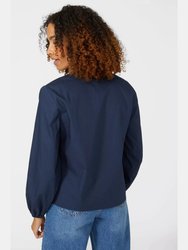 Womens/Ladies Grandad Collar Balloon Sleeve Shirt - Navy