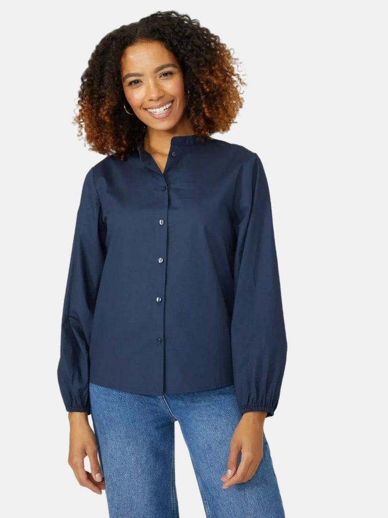 Womens/Ladies Grandad Collar Balloon Sleeve Shirt - Navy - Navy