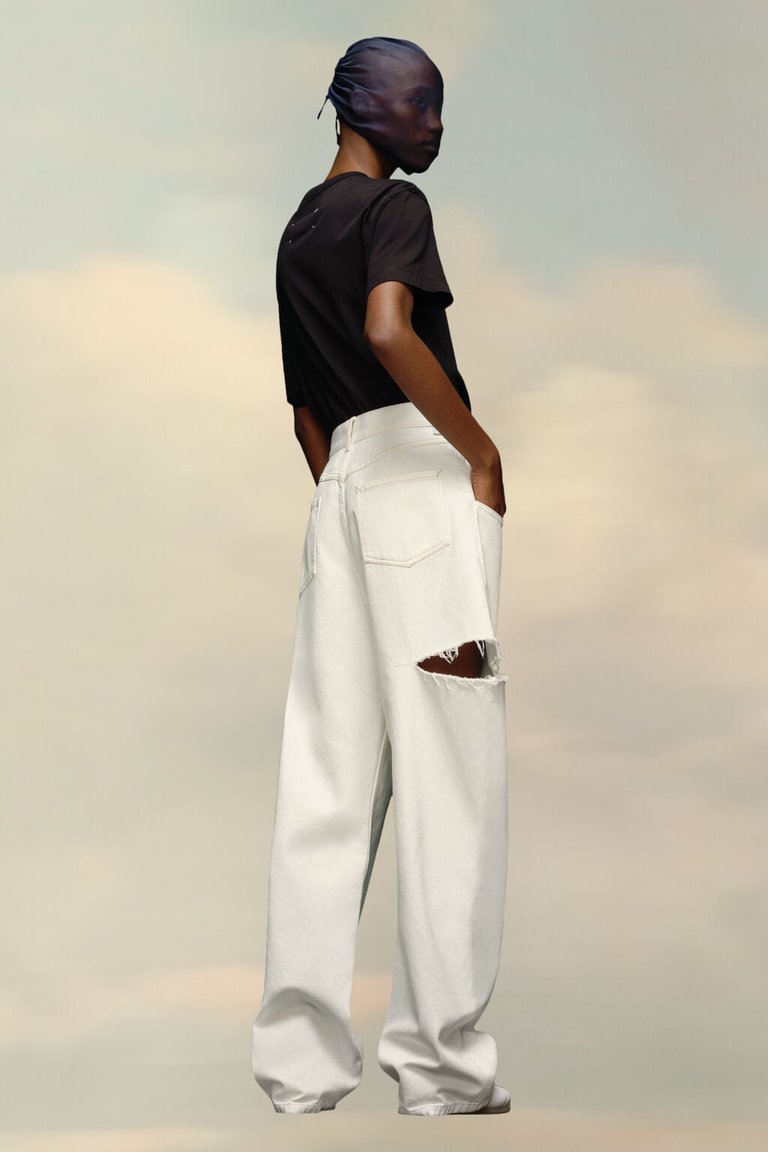 Denim Jeans With Slash Details - Ivory
