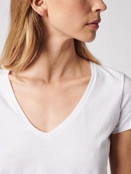 Cotton Silk Touch S/S V-Neck - Blanc