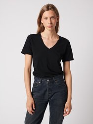 Cotton Silk Touch Short Sleeve V-Neck - Noir