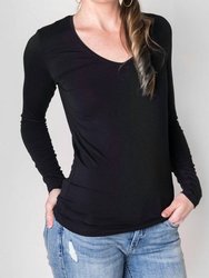 Long Sleeve V Neck Top - Black