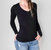 Long Sleeve V Neck Top - Black