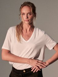 Lyocell Cotton Semi Relaxed Short Sleeve V-Neck T-Shirt