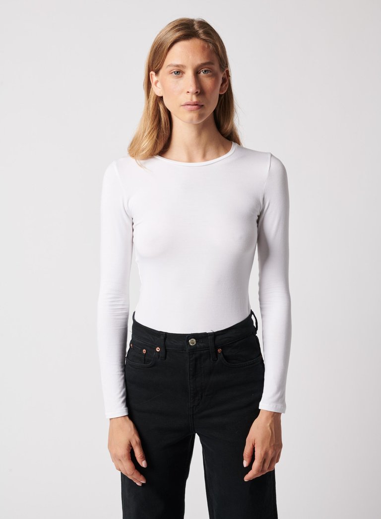 Soft Touch Long Sleeve Crew Neck - Blanc