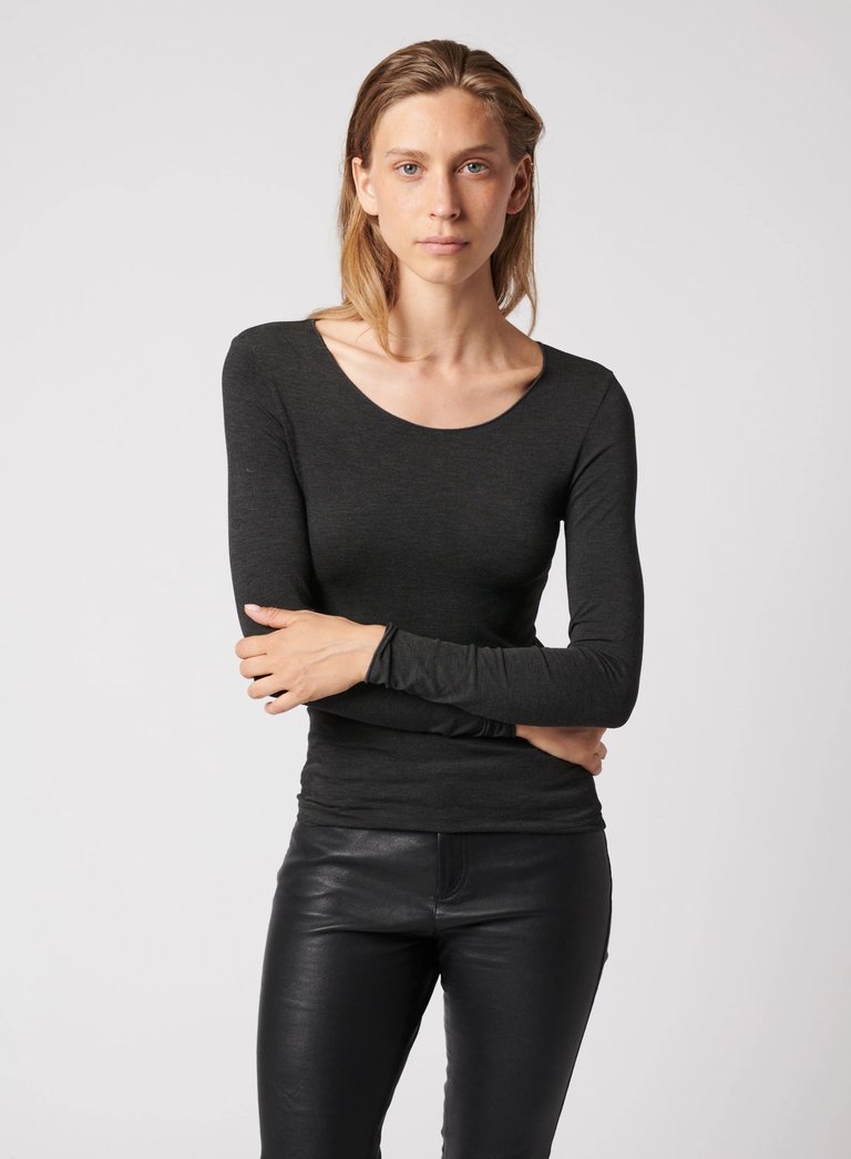 Soft Touch Long Sleeve Merrow Edge Boatneck T-Shirt - Anthracite