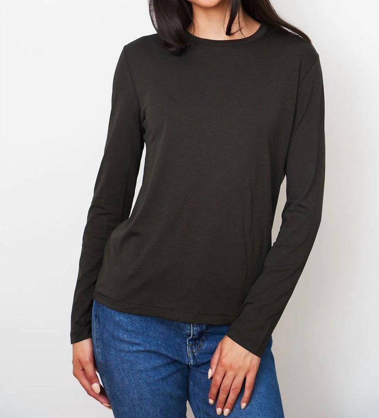 Soft Touch Long Sleeve Semi Relaxed Crew Tee - Coffee