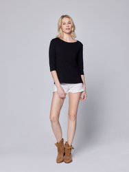 Soft Touch Relaxed 3/4 Sleeve Boatneck T-Shirt - Noir