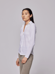 Stretch Linen Long Sleeve Button Front Shirt - Blanc