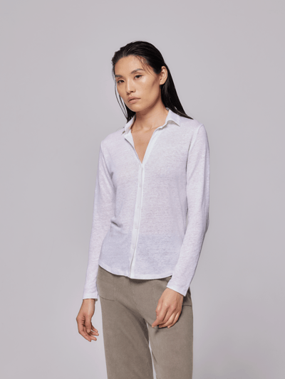 Majestic Filatures Stretch Linen Long Sleeve Button Front Shirt - Blanc product