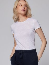 Stretch Linen Short Sleeve Crewneck T-Shirt - Blanc