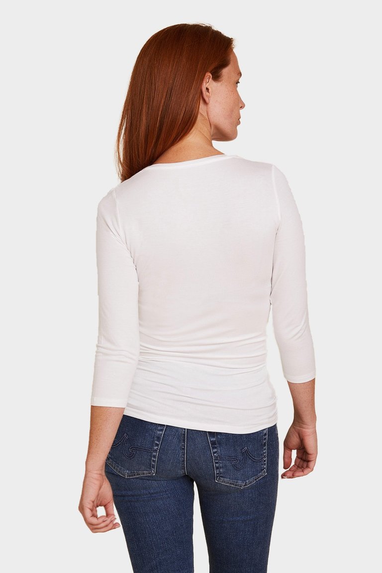 Soft Touch 3/4 Sleeve V-Neck - Blanc