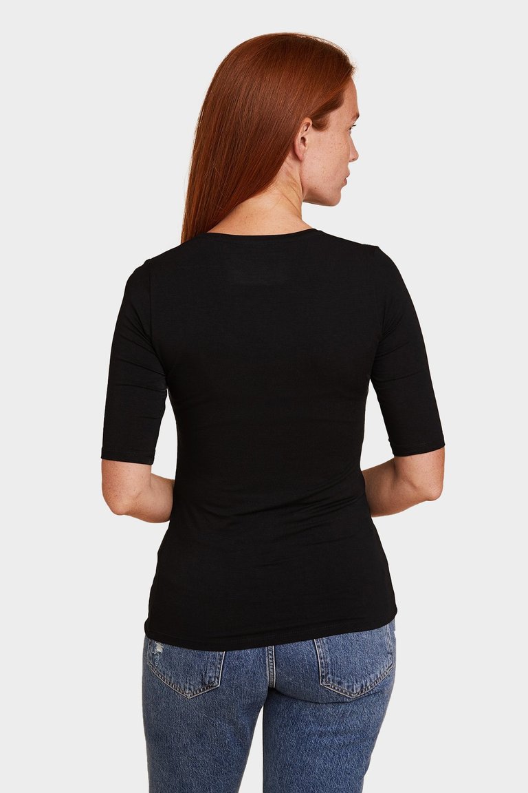 Soft Touch Elbow Sleeve Scoop Neck - Noir