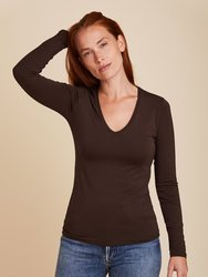 Soft Touch L/S V-Neck Shirt - Coffee