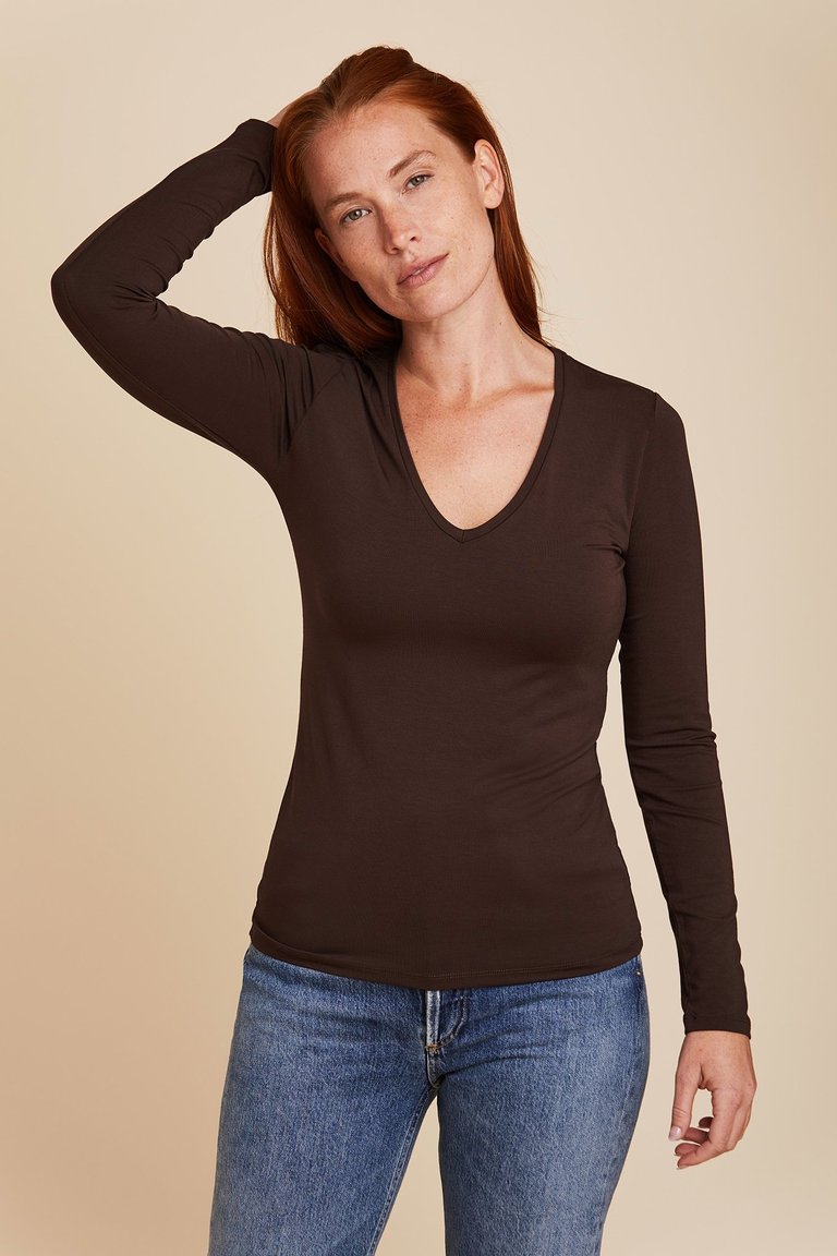 Soft Touch L/S V-Neck Shirt - Coffee
