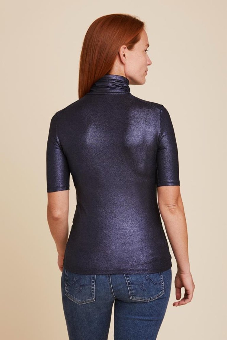 Soft Touch Metallic Elbow Slv Turtleneck - Metal Navy