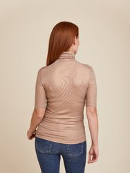 Soft Touch Metallic Elbow Slv Turtleneck