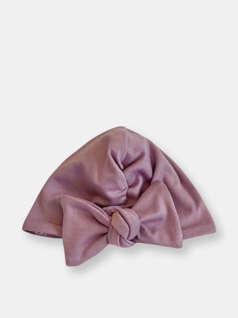 Ruched Beanie With Bow - Peachy Lilac