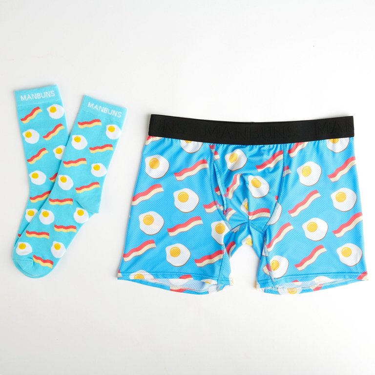 Men's Bacon and Eggs Boxer Brief Underwear and Sock Set - Bacon and Eggs