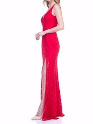 Red Lace Long Dress - Red