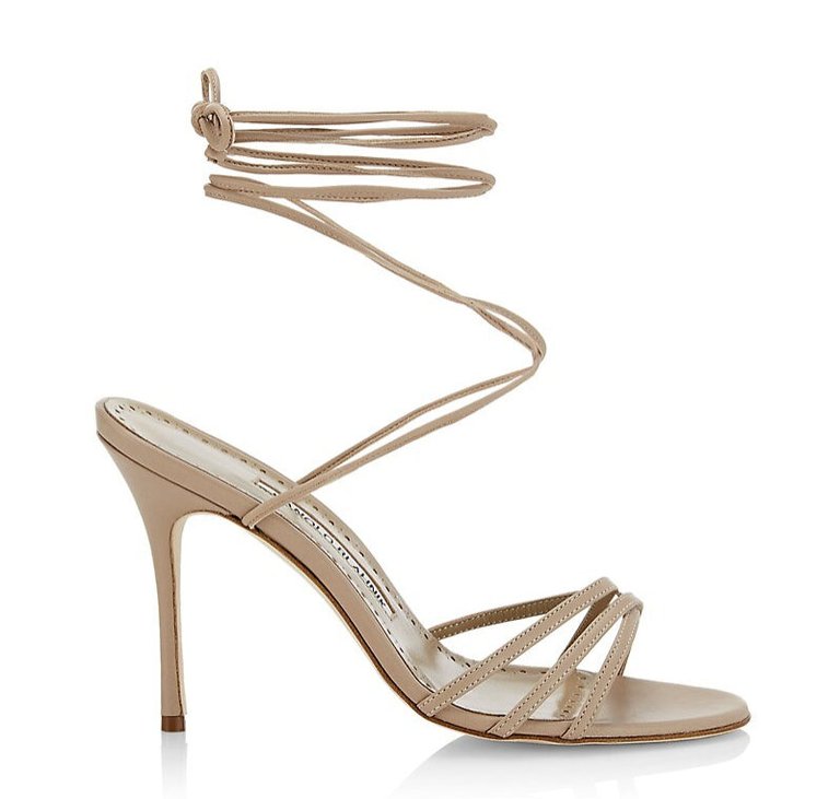 Manolo Blahnik Women's Leva 105MM Leather Wrap Heels Sandals Cream Nude - Cream Nude