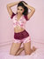 Two Piece Pajama Set. Top and Shorts 7414 - Rose Print/Burgundy