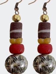 Brown, Yellow, Silver, Red & Gold Earrings - Recycled - Brown/Yellow/Silver/Red/Gold