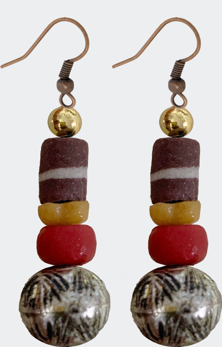 Brown, Yellow, Silver, Red & Gold Earrings - Recycled - Brown/Yellow/Silver/Red/Gold