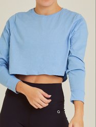 Cotton Crew Neck Top - Blue