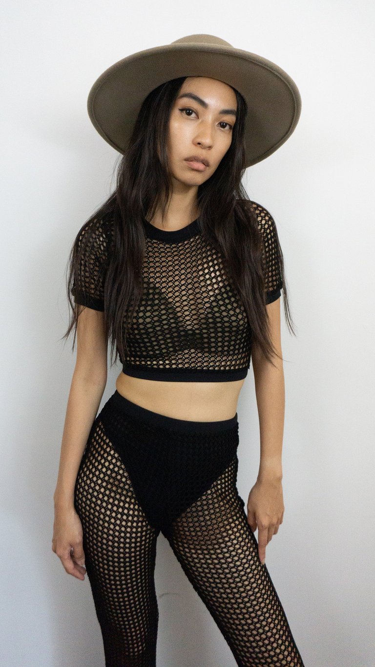 Crochet Short Sleeve Top - Black