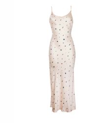 Rose Quartz Silk Charmeuse Bias Slip Dress - Cream Silk with Jewel Print
