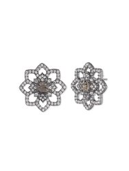Black Lace Floral Button Earrings - Black Diamond