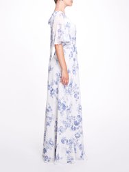 Rome Printed Gown - Dusty Blue