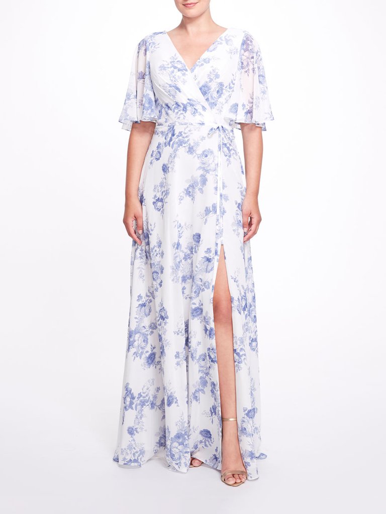 Rome Printed Gown - Dusty Blue - Dusty Blue