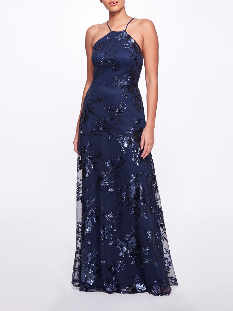 Varenna Printed Gown - Midnight