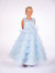 Bow-Embellished Pleated-Tulle Flounces Gown - Light Blue