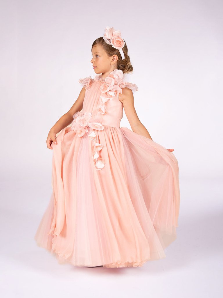 Floral Embellished Tulle Gown - Pink