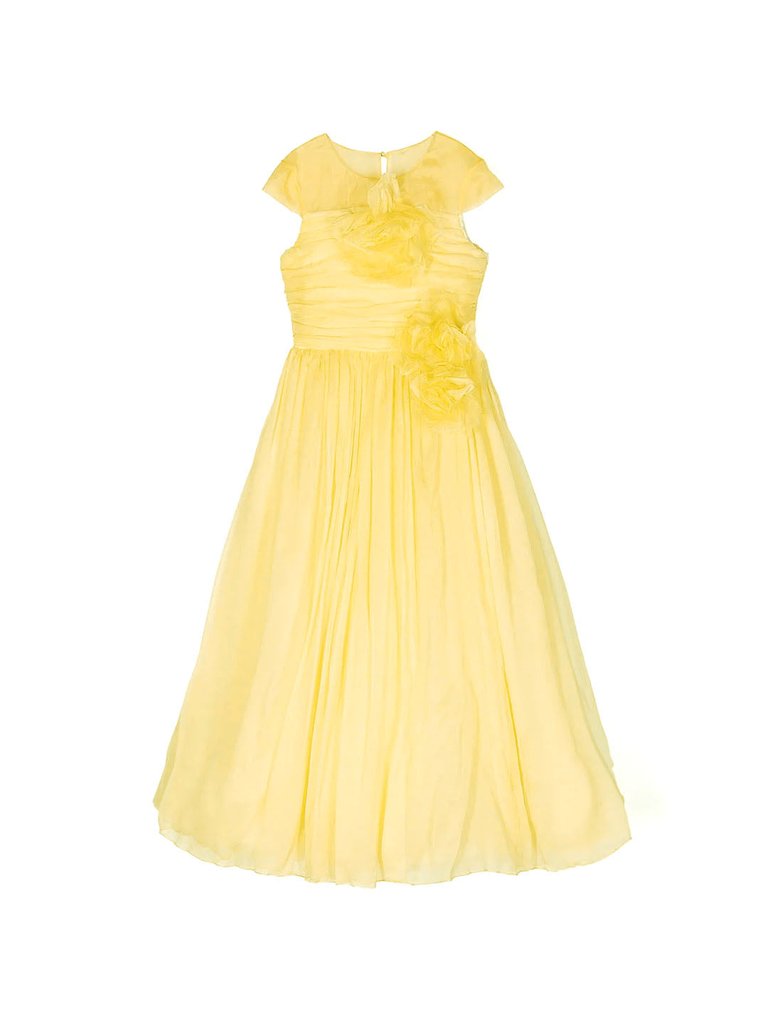 Flower-Embellished Crepe Gown - Yellow - Yellow