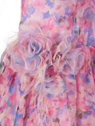 Flower-Embellished Organza Gown