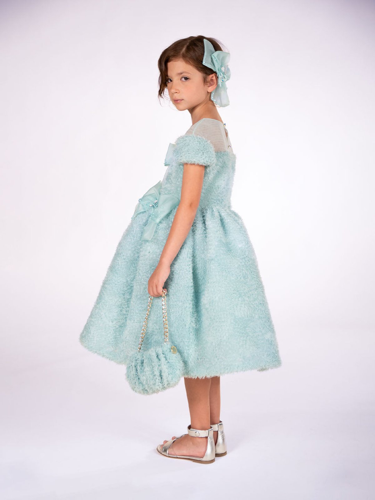 Marchesa Kids Couture Girls Blue Tulle Bow Party Dress