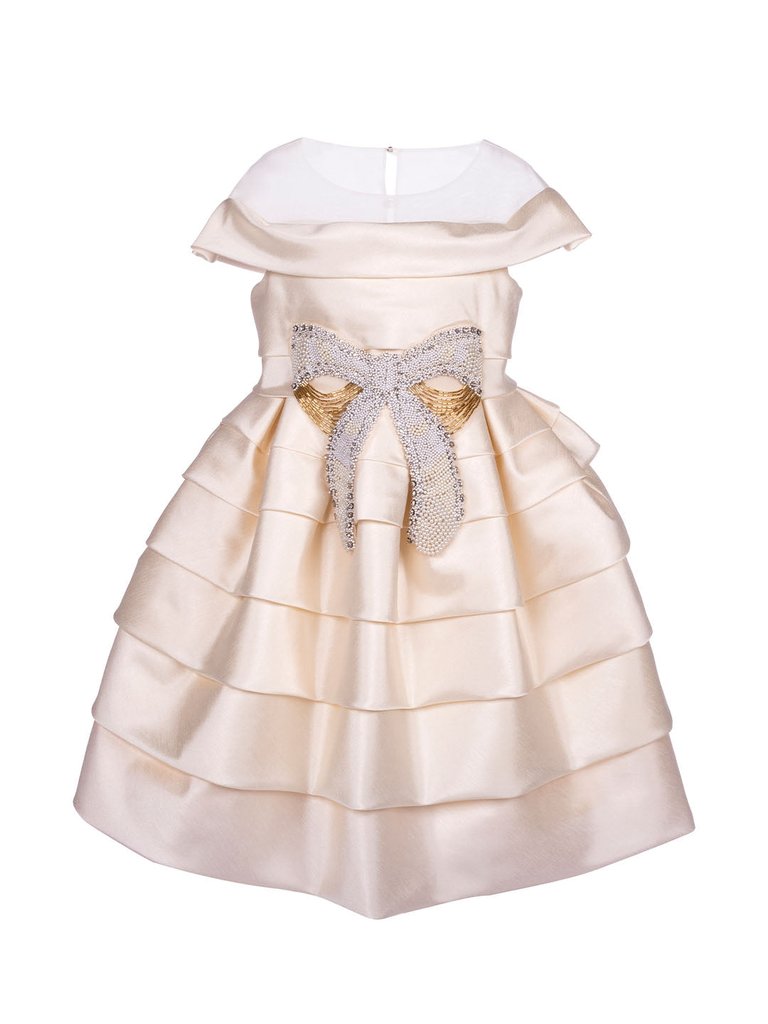 Pearl Detail Shantung Dress - Beige