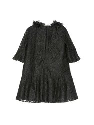 Volant-Embroidered Lace Dress - Black