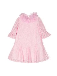 Volant-Embroidered Lace Dress - Pink - Pink