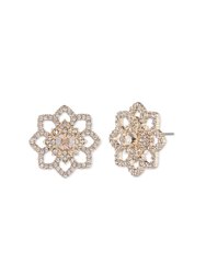 Gold Lace Floral Button Earrings - Gold